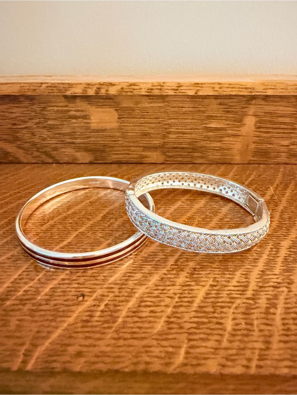 Vintage Monet Silver Tone Bangle Bracelet Lot 2 Signed Hinged Textured